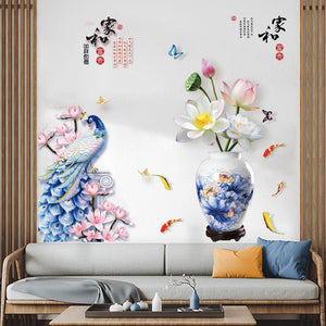 Chinese Vase 3D Stickers Wall Decorations PVC Self Adhesive