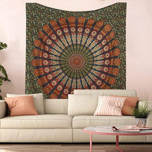 Psychedelic Peacock Mandala Wall Hanging Bedding Tapestry