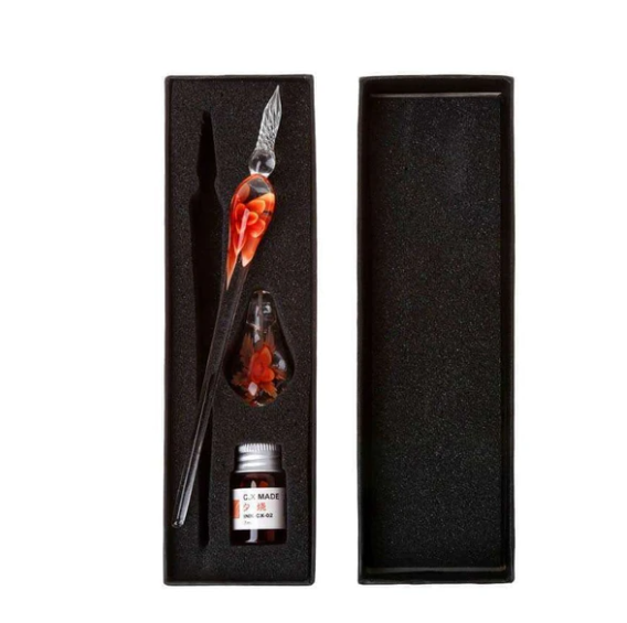 Glass Calligraphy Pen Set with Ink and Pen Rest