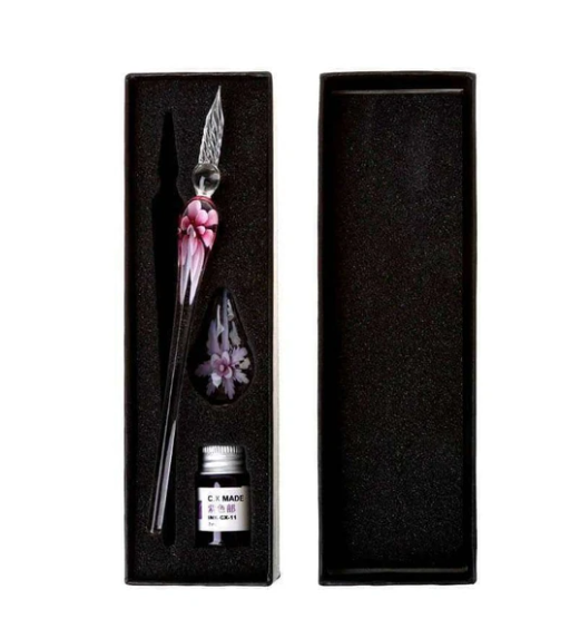 Glass Calligraphy Pen Set with Ink and Pen Rest