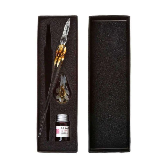 Glass Calligraphy Pen Set with Ink and Pen Rest