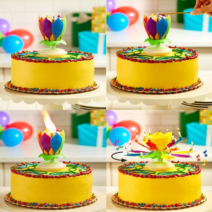 Upgrade Multicolor Rotating Lotus Cake Candle