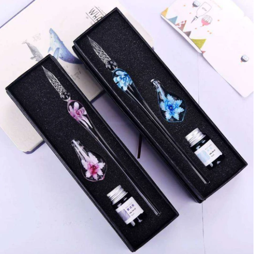 Glass Calligraphy Pen Set with Ink and Pen Rest