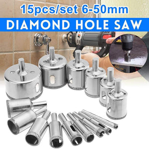 One Set in 15Pcs 6-50mm Diamond Hole Saw Drill Bit Set