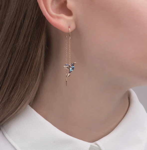 Ladies Elegant Hummingbird Rhinestone Stud Earrings