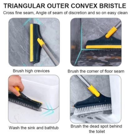 2 In 1 Long Handle Wiper Stiff Bristle Floor Brush