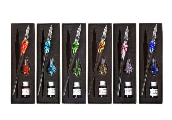 Glass Calligraphy Pen Set with Ink and Pen Rest