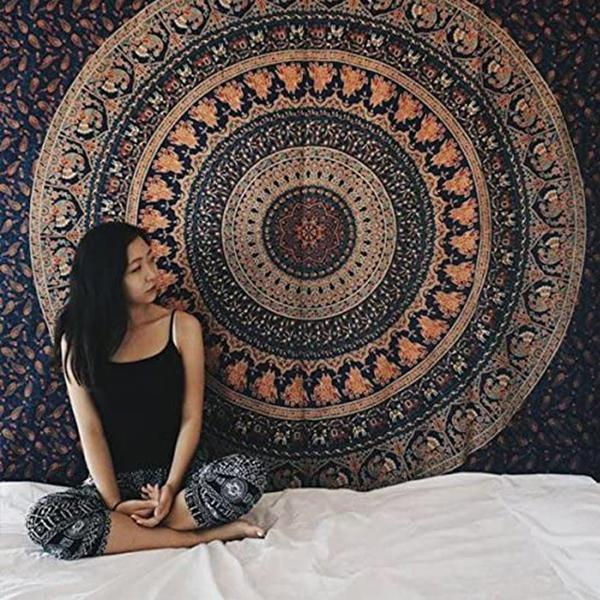 Psychedelic Peacock Mandala Wall Hanging Bedding Tapestry