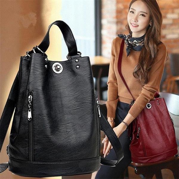 Multifunction Women Leather Bagpack Large Capacity Travel Shoulder Bag