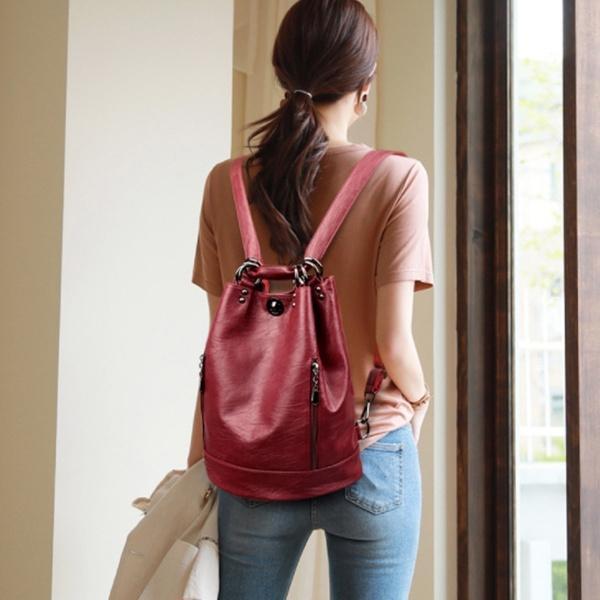 Multifunction Women Leather Bagpack Large Capacity Travel Shoulder Bag