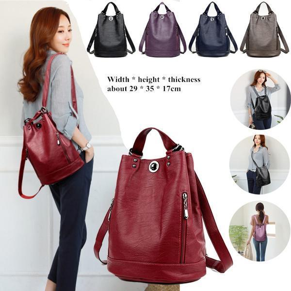 Multifunction Women Leather Bagpack Large Capacity Travel Shoulder Bag