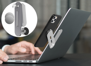 Dual Monitor Magnetic Side-Mount Clip -  Laptop Side Bracket & Adjustable Phone Holder