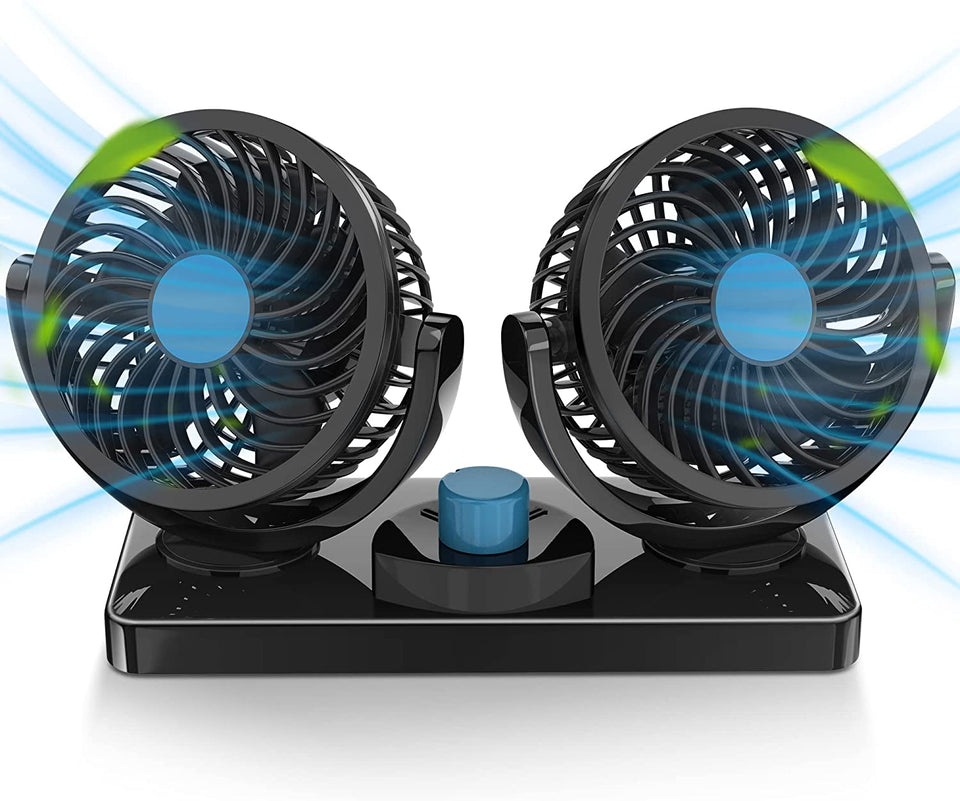 360° Rotatable Car Fan - 12V DC Electric Dual Head 2-Speed