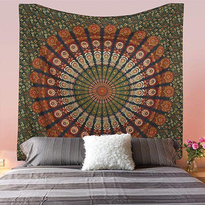 Psychedelic Peacock Mandala Wall Hanging Bedding Tapestry