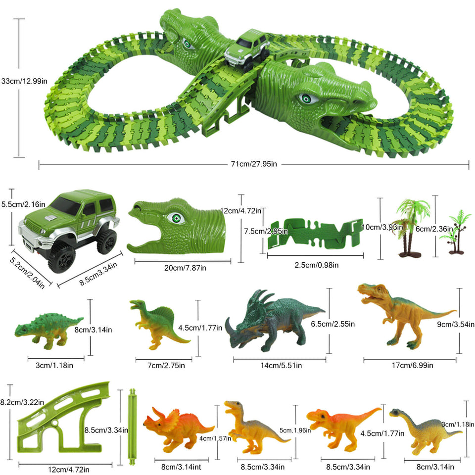 Dinosaur Race Track Flexible Railway Toys 153pcs Create A Dinosaur World Road Race for Kids