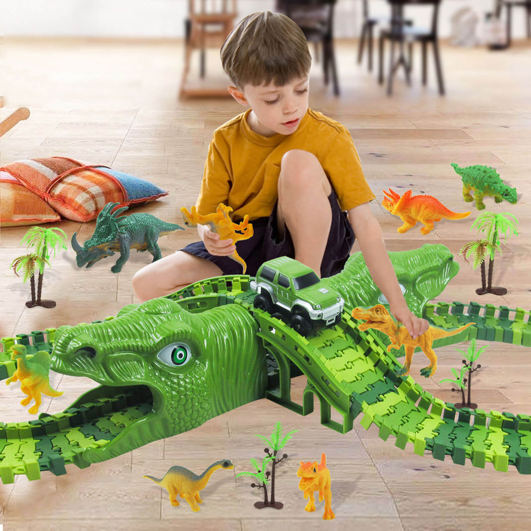 Dinosaur Race Track Flexible Railway Toys 153pcs Create A Dinosaur World Road Race for Kids