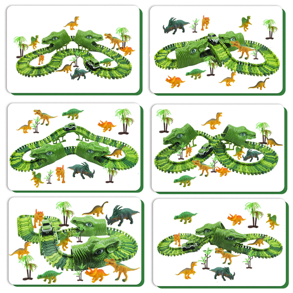 Dinosaur Race Track Flexible Railway Toys 153pcs Create A Dinosaur World Road Race for Kids