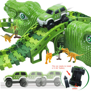 Dinosaur Race Track Flexible Railway Toys 153pcs Create A Dinosaur World Road Race for Kids