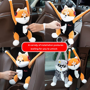 【Cartoon Dog Hanging Tissue Box】Hanging Tissue Box for Cars Cartoon Dog Car Tissue Box Plush Doll Tissue Box Holder for Car Armrest Box Car Interior Decoration