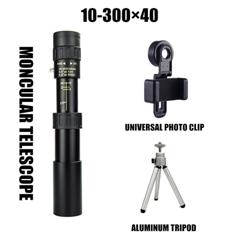 10-300x40 HD Monocular Telescope with Phone Adapter