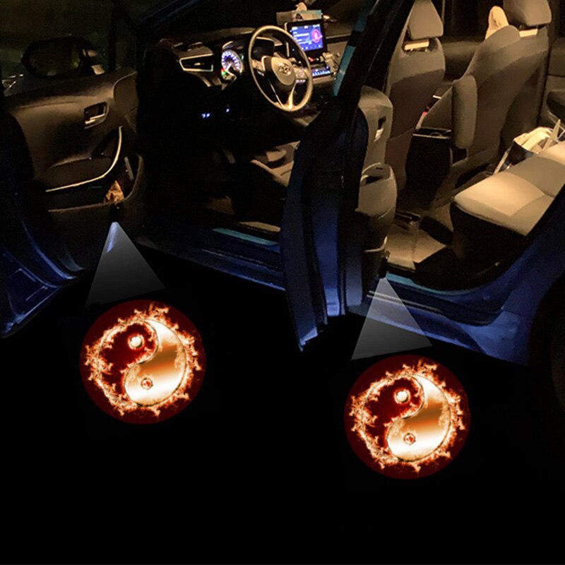 【2pcs Car Door Welcome Light—cartoon】Wireless Led Car Door Welcome Light Laser Projector Logo Ghost Shadow Lights Universal Paste Car Door Decorative Lamp Accessorie