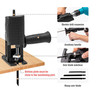 【Electric Saw Adapter】Portable Reciprocating Electric Saw Adapter Electric Drill Modified Tool Attachment with 3 Saw Blades for Wood Metal Cutting