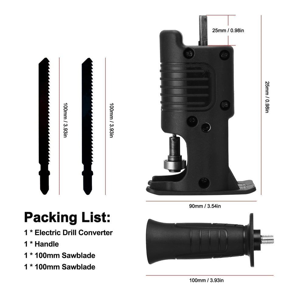 【Electric Saw Adapter】Portable Reciprocating Electric Saw Adapter Electric Drill Modified Tool Attachment with 3 Saw Blades for Wood Metal Cutting