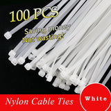 100pcs Self-locking Nylon Cable Ties - White