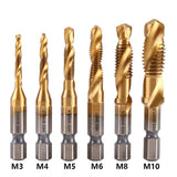 【Tap Drill】Tap Drill Titanium Plated Hex Shank HSS Screw Thread Metric Tap Drill Bits Screw Machine Compound M3 M4 M5 M6 M8 M10 Hand Tools