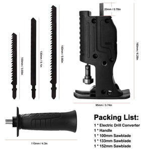 【Electric Saw Adapter】Portable Reciprocating Electric Saw Adapter Electric Drill Modified Tool Attachment with 3 Saw Blades for Wood Metal Cutting