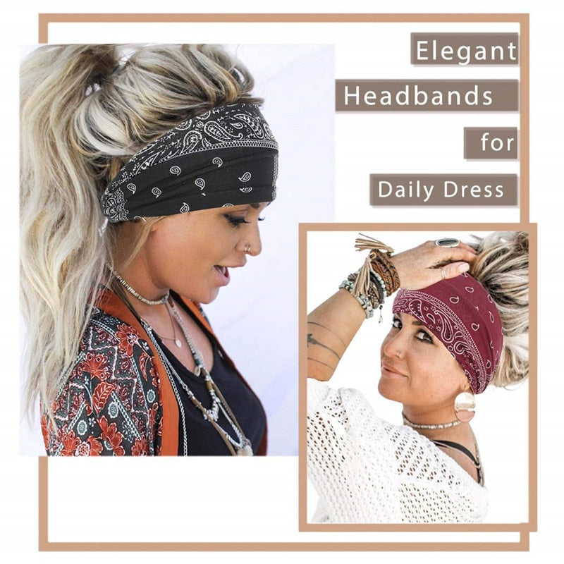 Boho Flower Print Headbands for Women