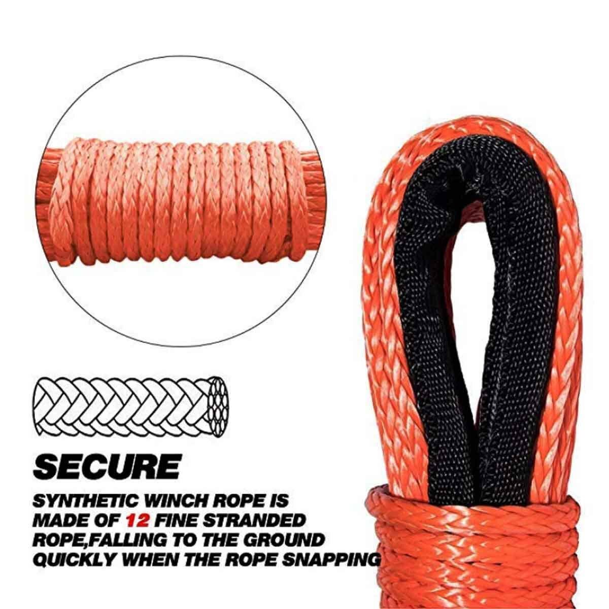 15m 7700LBs Synthetic Winch Rope with Sheath