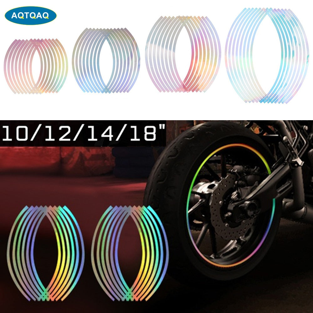 【LV011】16 Strips Wheel Sticker Reflective Rim Stripe Tape Bike Motorcycle Car Fit for 10-18 Inch Tire Car Accessories