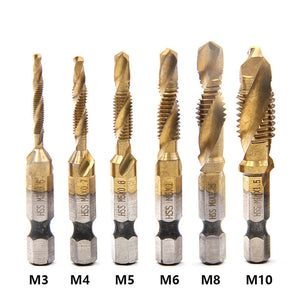 【Tap Drill】Tap Drill Titanium Plated Hex Shank HSS Screw Thread Metric Tap Drill Bits Screw Machine Compound M3 M4 M5 M6 M8 M10 Hand Tools