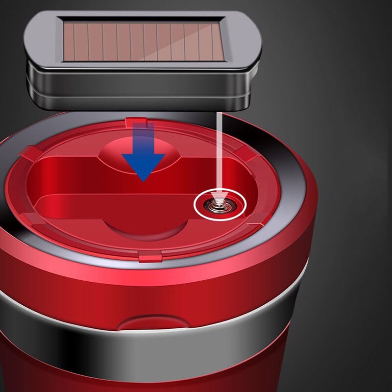 Solar-Powered LED Car Ashtray with Removable Lighter