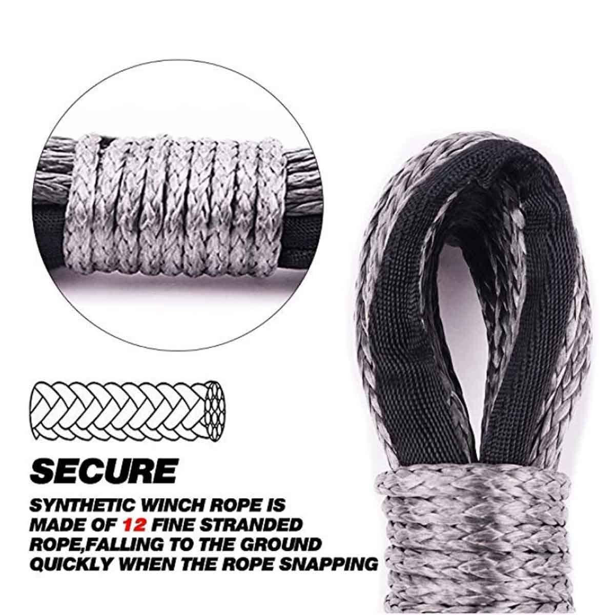 15m 7700LBs Synthetic Winch Rope with Sheath