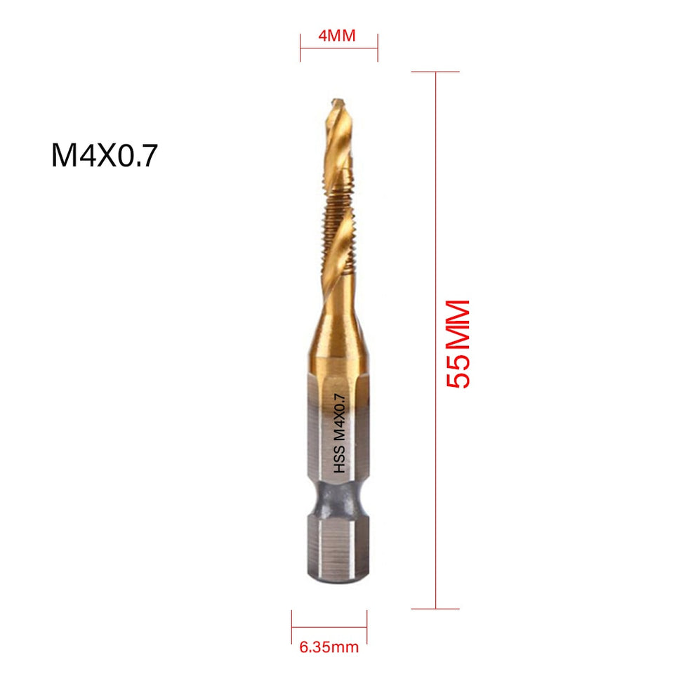 【Tap Drill】Tap Drill Titanium Plated Hex Shank HSS Screw Thread Metric Tap Drill Bits Screw Machine Compound M3 M4 M5 M6 M8 M10 Hand Tools