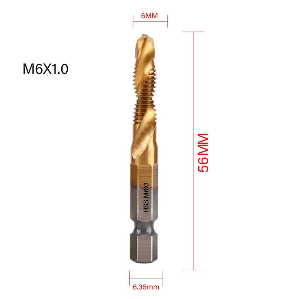 【Tap Drill】Tap Drill Titanium Plated Hex Shank HSS Screw Thread Metric Tap Drill Bits Screw Machine Compound M3 M4 M5 M6 M8 M10 Hand Tools