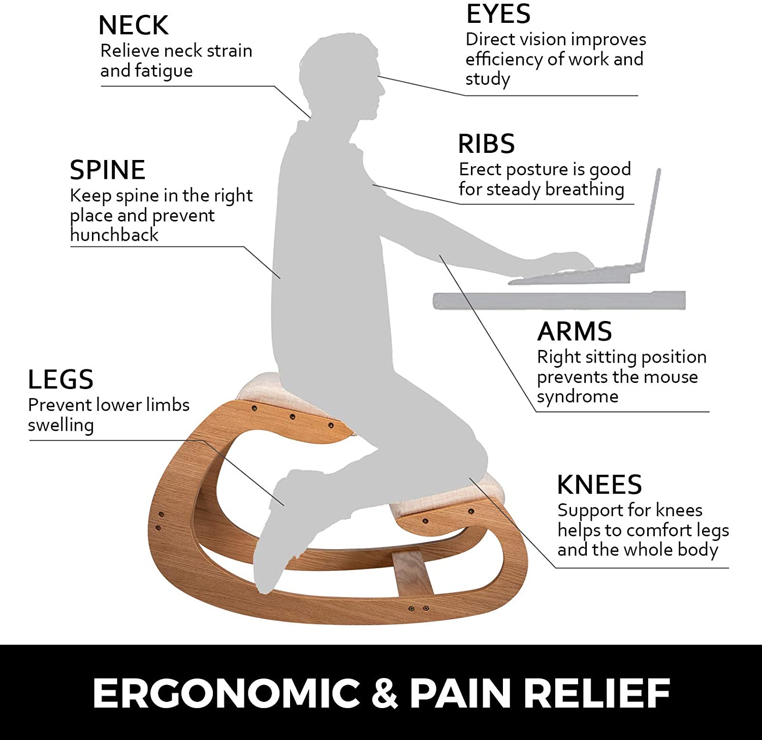 VEVOR Ergonomic Kneeling Chair Stool - Posture Improvement