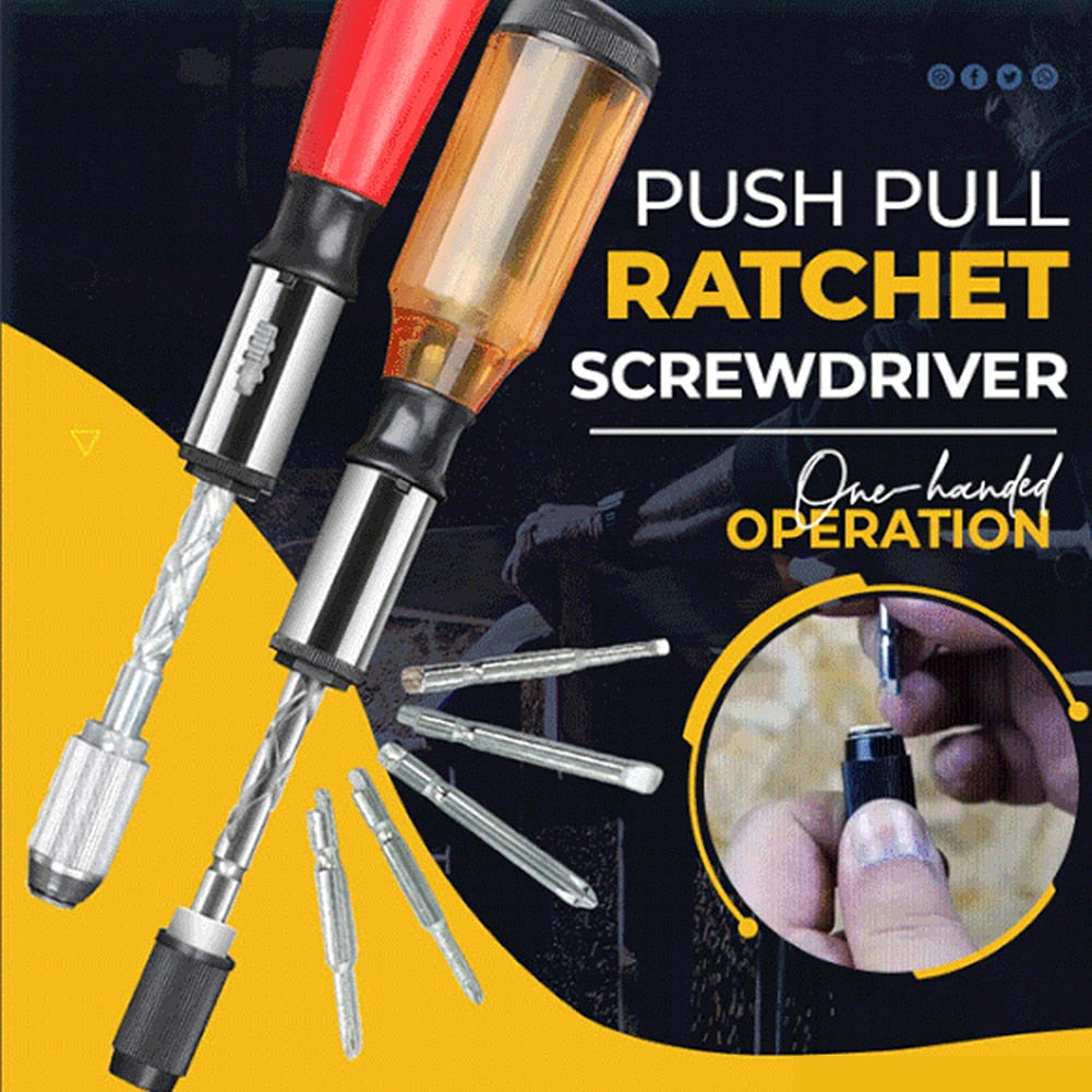 【Semi-automatic Screwdriver】Multifunctional Push Pull Ratchet Screwdriver Set 6 in 1 Press Type Semi-automatic Rotating Spiral Screw Driver Bit parafusadeir