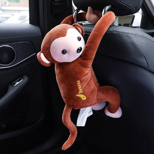 【LV246】 Monkey Cartoon Car Short Plush Tissue Box