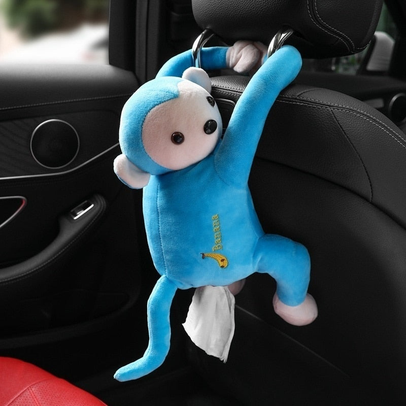 【LV246】 Monkey Cartoon Car Short Plush Tissue Box