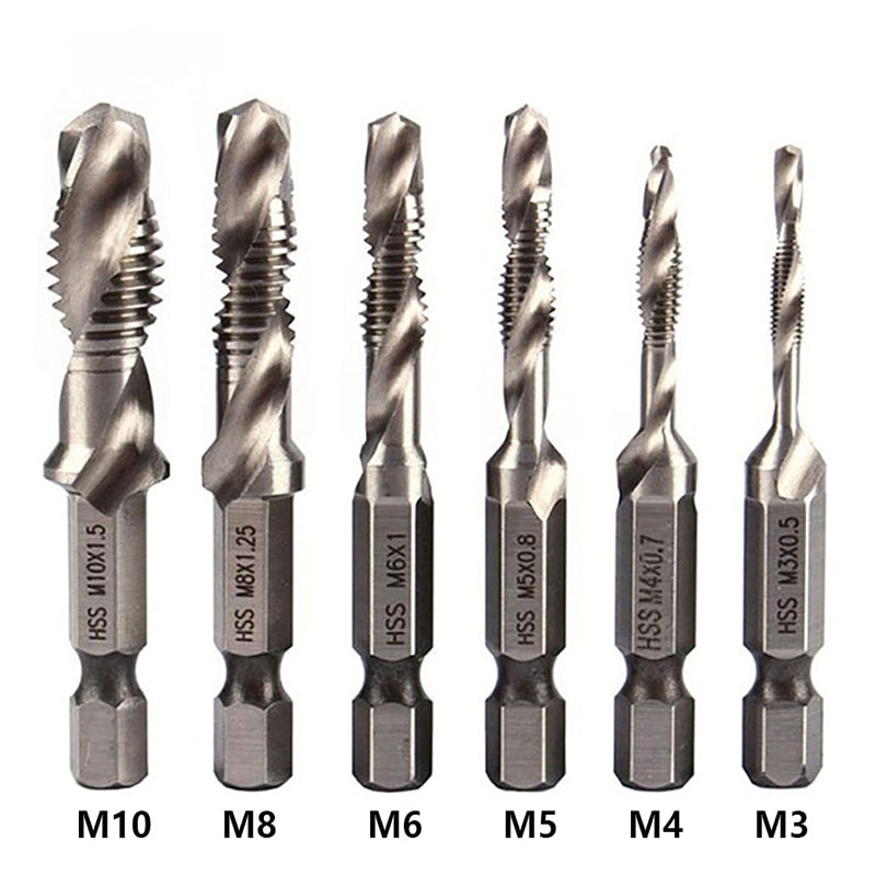 【Tap Drill】Tap Drill Titanium Plated Hex Shank HSS Screw Thread Metric Tap Drill Bits Screw Machine Compound M3 M4 M5 M6 M8 M10 Hand Tools