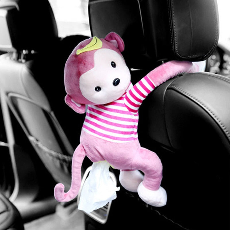 【LV246】 Monkey Cartoon Car Short Plush Tissue Box