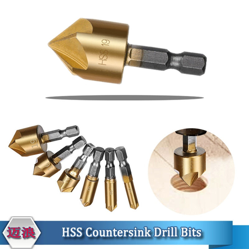 90 Degree Countersink Drill Bit Set - 5 Cutter HSS