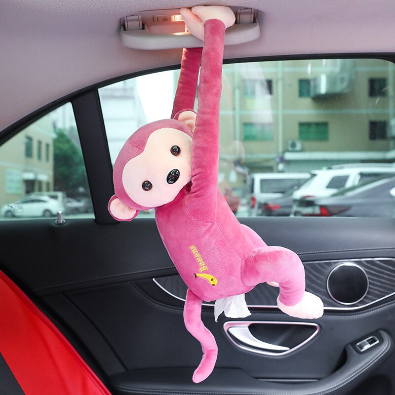 【LV246】 Monkey Cartoon Car Short Plush Tissue Box