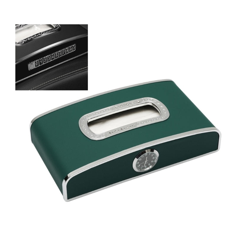 【Car Clock Tissue Box】Car Clock Tissue Box Container Holder Case Parking Number Plate Box Universal Soft for Truck Car W91F