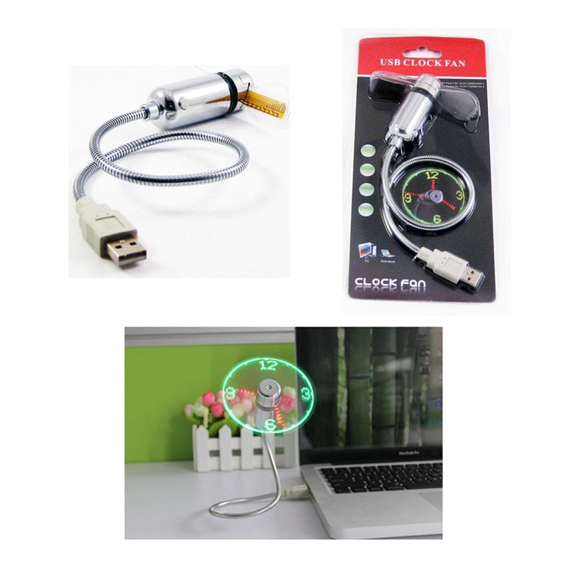 【LED Clock USB Fan 】Hand Mini USB Fan Portable Gadgets Flexible Gooseneck LED Clock Cool For Laptop PC Notebook Real Time Display Durable Adjustable