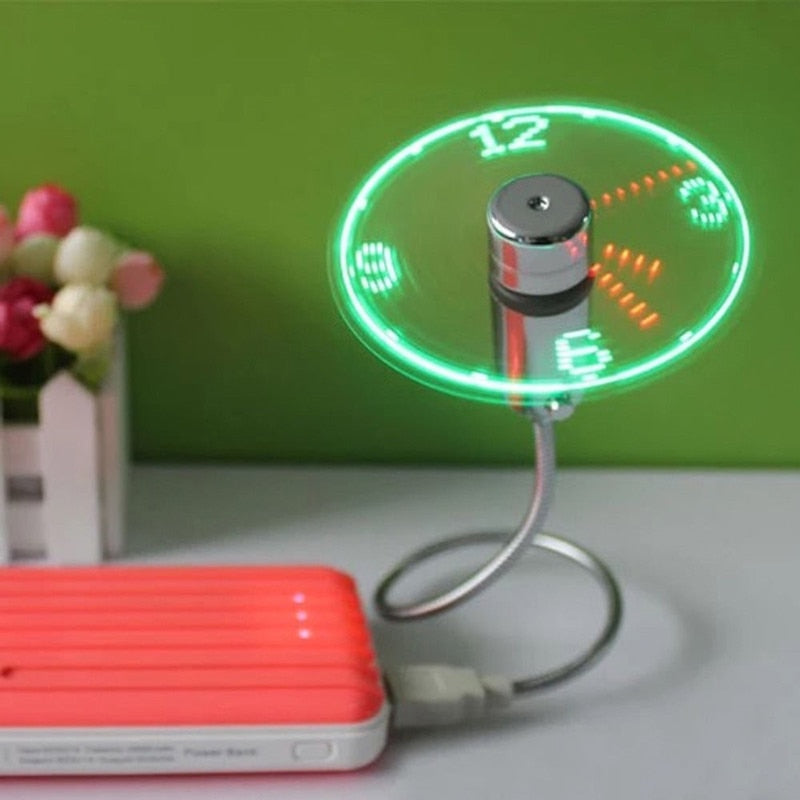 【LED Clock USB Fan 】Hand Mini USB Fan Portable Gadgets Flexible Gooseneck LED Clock Cool For Laptop PC Notebook Real Time Display Durable Adjustable