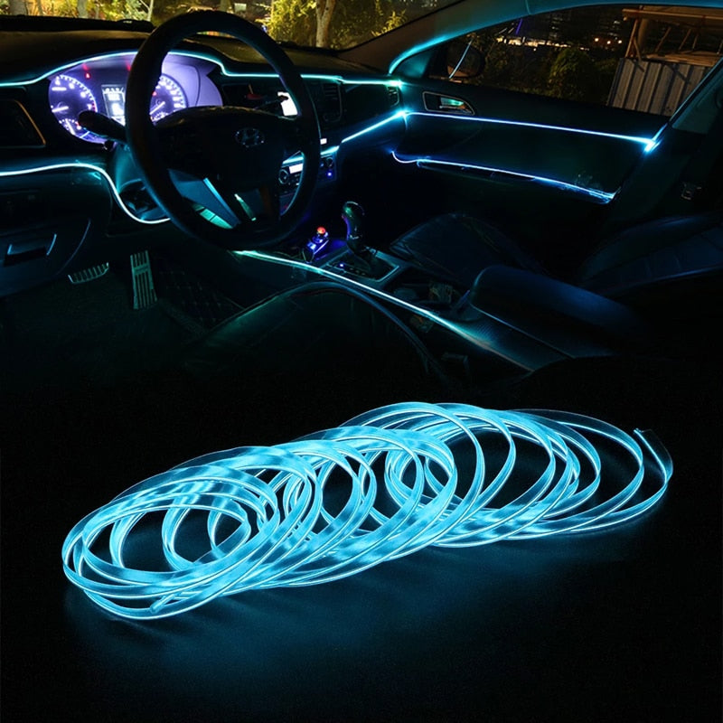 【LV005】Wire Car Interior lights Ambient LED Flex Rgb Strip Auto Flexible Atmosphere Neno Tube Soft USB Lamp Lighting Rope Tape Light